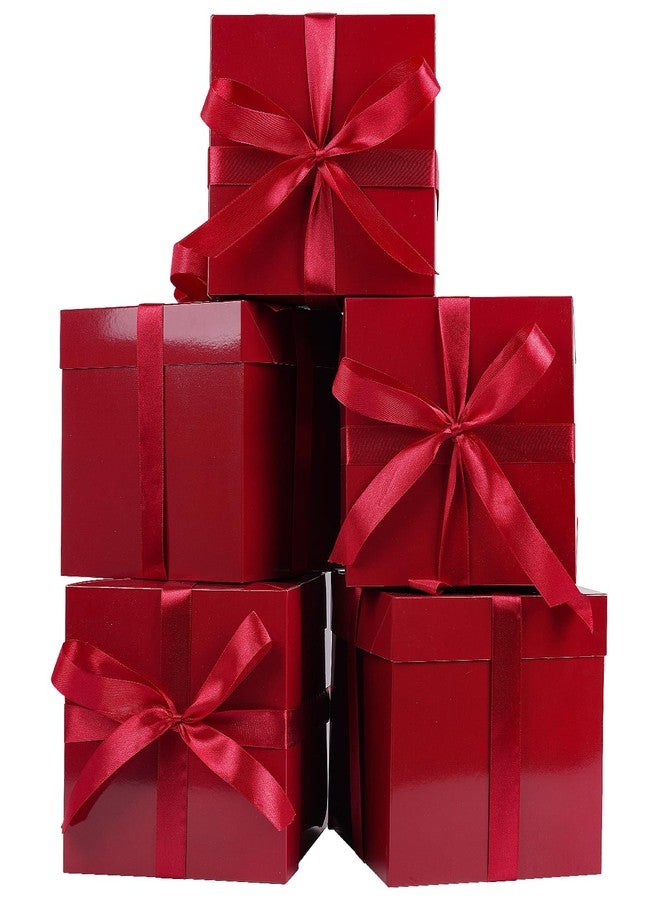 Jaywayang 5 Pack Red Gift Boxes with Lids, Ribbons and Tissue Papers Square Gift Boxes - 7.1 Inch - Christmas Presents Wrapping, Valentine's Day Decoration Party Favor Boxes. - Image 1